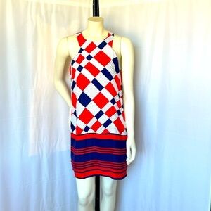 Alice & Trixie Silk Red White Blue Sleeveless Silk Mini Dress